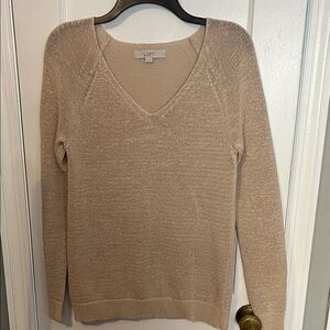 LOFT V-Neck Sweater in Light Tan